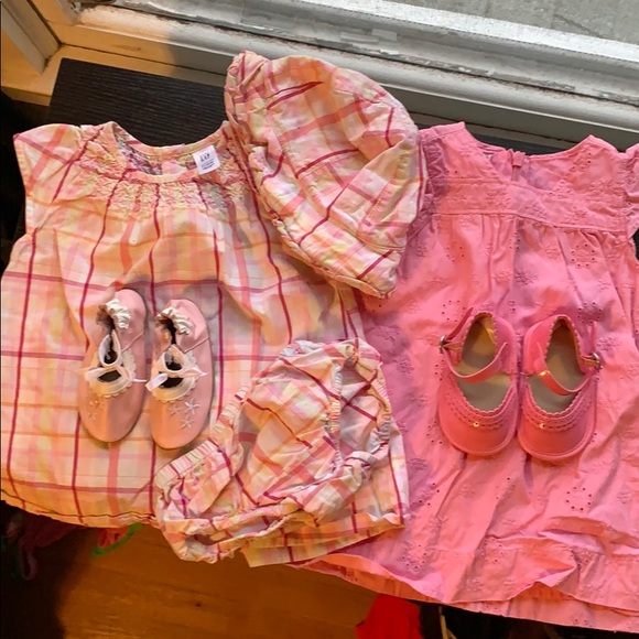 GAP Other - Two Gap 3-6mo dresses in pink & shoes